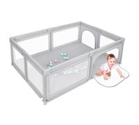 homewell Parc pour bébé, taille XL, 205 x 147 cm, avec 50 balles d'eau, playpes, parc pour enfants, 2 entrées latérales avec une fermeture éclair, gris clair