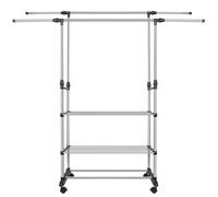 homewell Portant à Vêtements Réglable, 80-145 cm x 90-158 cm, Double ou Triple Barre, Acier Inoxydable, avec roulettes (78 * 42*(70-150) cm)