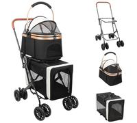 Homewell Poussette à double étage pliable avec boîte de transport amovible, compartiment de rangement et fenêtres en filet, pliable, jogger pour animaux de compagnie, jusqu'à 40 kg (noir)