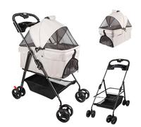 Homewell Poussette pour Chats et Chien Pliable, Buggy pour Animaux, Chariot pour Chat Portable, avec Panier Aéré et Porte-gobelets, Charge 25KG (Gris)