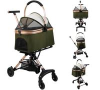 Homewell Poussette pour Chien Chat Pliable, Poussette Chien avec Panier Amovible, Harnais de Sécurité et Porte-gobelet, Chariot de Voyage, Pousette pour Animaux, Jusqu'à 20 kg (Vert armée)