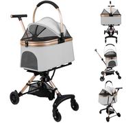 Homewell Poussette pour Chien Chat Pliable, Poussette Chien avec Panier Amovible, Harnais de Sécurité et Porte-gobelet, Chariot de Voyage, Pousette pour Animaux, Jusqu'à 20 kg (Noir)