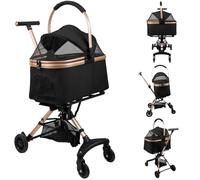 Homewell Poussette pour Chien Chat Pliable, Poussette Chien avec Panier Amovible, Harnais de Sécurité et Porte-gobelet, Chariot de Voyage, Pousette pour Animaux, Jusqu'à 20 kg (Gris)