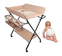 Homewell Table à Langer Pliante Bébé Matelas à Langer avec Panier de Rangement et 4 Roues, Réglable en Hauteur, pour Nouveau-né et Nourrisson, 80 * 66*(92/95/98) cm