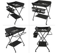 Homewell Table à Langer Pliante Bébé Matelas à Langer avec Panier de Rangement et 4 Roues, Réglable en Hauteur, pour Nouveau-né et Nourrisson, 80 * 66*(92/95/98) cm