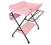 Homewell Table à Langer Pliante Bébé Matelas à Langer avec Panier de Rangement et 4 Roues, Réglable en Hauteur, pour Nouveau-né et Nourrisson, 80 * 66*(92/95/98) cm