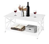homewell Table Basse, Table de Salon Moderne Industriel, Coffee Table avec 2 Niveaux Rangement, X-Frame Métallique Pieds et Tray Design, Rectangulair (Blanc)