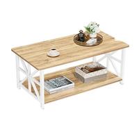 homewell Table Basse, Table de Salon Moderne Industriel, Coffee Table avec 2 Niveaux Rangement, X-Frame Métallique Pieds et Tray Design, Rectangulair (Marron Clair + Blanc)