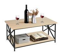 homewell Table Basse, Table de Salon Moderne Industriel, Coffee Table avec 2 Niveaux Rangement, X-Frame Métallique Pieds et Tray Design, Rectangulair (Marron Clair + Noir)