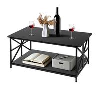 homewell Table Basse, Table de Salon Moderne Industriel, Coffee Table avec 2 Niveaux Rangement, X-Frame Métallique Pieds et Tray Design, Rectangulair (Noir)