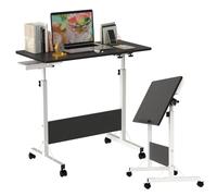 homewell Table de Bureau Pliante,Bureau Mobile Réglable en Hauteur 80×40cm avec Tiroir, Logement pour Tablette et Fonction Inclinaison, Table d'Ordinateur à roulettes 64-91cm (Noir)