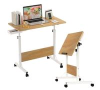 homewell Table de Bureau Pliante,Bureau Mobile Réglable en Hauteur 80×40cm avec Tiroir, Logement pour Tablette et Fonction Inclinaison, Table d'Ordinateur à roulettes 64-91cm (Naturel)