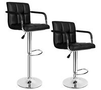 homewell Tabourets de Bar avec accoudoirs Chaises Hautes Hauteur réglable PU pivotant sur 360° avec Dossier et Repose-Pieds piètement chromé (2X Le Noir)