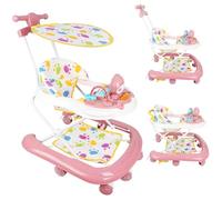 Homewell Trotteur Bébé pliable, pour Apprendre à Marcher à Bébé, Avec boîte à musique de dessin animé, hauteur réglable, Avec carport et tapis de sol, à partir de 6 mois (Rose)