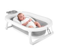Homewell XXL Baignoire Bébé Pliable, Baignoire Enfant avec Coussin Support, Thermomètre à eau et Rince Tete Bebe, Bathtub Confort Voyage, 82 * 43 * 33cm, Gris (Ours)