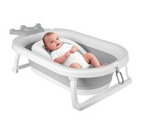 Homewell XXL Baignoire Bébé Pliable, Baignoire Enfant avec Coussin Support, Thermomètre à eau et Rince Tete Bebe, Bathtub Confort Voyage, 82 * 43 * 33cm, Gris (Couronne)