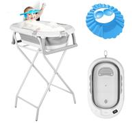 Homewell XXL Baignoire Bébé Pliable Sur Pied, Baignoire Enfant avec Coussin Support, Thermomètre à eau et Rince Tete Bebe, 82 * 42 * 22cm (Gris)