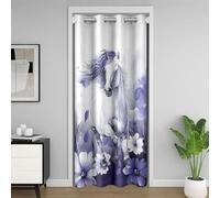 Homewish 3D Cheval Rideau de Porte pour Porte Intimité 86x203,Safari Isolation Rideau Occultant,Fleurs Animaux Rideau Porte Entrée,Blanc Violet Papillon Enfants Rideaux de Séparation de Chambre