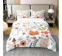 Homewish Bande Dessinée Chat 100% Coton Fille Housse de Couette, Mignon Chaton Imprimé Enfants, Amoureux des Chats Animaux Literie Set, Respirant, Housse de Couette Végétale 200x200