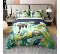 Homewish Bande Dessinée Sloth Coton Housse de Couette 140x200,Bois Perroquet Animaux Parure de Lit Chambre,Mignon Oiseau Faune Décor de Chambre Literie,Vert Arbre Noir Garçon Linge de Lit