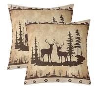 Homewish Cerfs Housse de Coussin 60x60 Lot de 2,Chalet de Campagne Housse d'oreiller,Ferme Village Wapiti Faune Taie d'oreiller,Chasse Vintage Camping Terrain Boisé Coussin Décoratifs