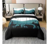 Homewish Chasse Ours Orignal Housse de Couette,Forêt Faune Parure de Lit 220x240,Pins de Jungle Rustique Literie Set,Chalet de Ferme de L'Ouest Linge de Lit,Style de Ferme Rustique Le Couvre Lit