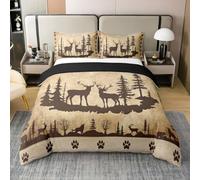 Homewish Chevreuil Coton Housse de Couette Set 220x240,Chalet de Campagne Literie Set Adolescents,Ferme Rustique Antique Wapiti Wildlife Parure de Lit,Couverture de Lit Vintage Safari Camping Boisé