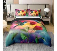 Homewish Coton 3D Hummingbird Literie Set 240 x 260,Oiseaux Tropicaux Sauvages Animaux de Jungle Parure de Lit,Romantique Rose Rouge Couvre Lit,Coloré Brumeux Étoile Décor de Jardin Housse de Couette