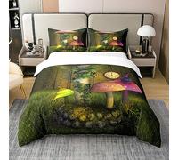 Homewish Coton Biologique, Ensemble de Literie Champignon, Housse de Couette Fée 200x200, Parure de Lit Lilliputienne Magique, Housse de Couette Champignon, Housse Couette Vert Jardin