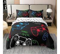 Homewish Coton Biologique, Garçon Housse de Couette 220x240 Manette de Jeux, Ensemble de Literie Réversible pour Console de Jeux, Parure de Lit Jeux Vidéo, Couvre-Lit Joystick Jeux, Noir