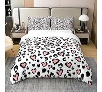 Homewish Coton Biologique, Housse de Couette 220x240 Léopard, Parure de Lit Coeur d'amour Rose,Ensemble de Literie de Style Féminin, Housse Couette À Imprimé Guépard d'animaux Sauvages
