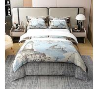 Homewish Coton Biologique, Housse de Couette Compas D'Ancre 220x240 2 Personnes, Ensemble de Literie Carte du Monde en Croquis sur Le Thème de L'Océan, Parure de Lit Style Rétro Vintage