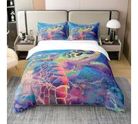 Homewish Coton Biologique Turtle Literie Turtle Literie Animaux Marins Housse de Couette 200x200 Aquarelle Graffiti Parure de Lit avec 2 Taies d'oreiller Reptile Couvre Lit
