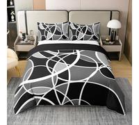 Homewish Coton Blanc Gris Noir Cercle Parure de Lit 220x240,Géométrie Abstraite Housse de Couette,Motif de Cercle Géométrique Couvre Lit pour Décor de Chambre,2 Taies d'oreiller,Blanc Gris Noir