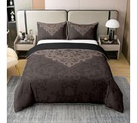 Homewish Coton Bohème Brocart Parure de Lit,Fleur de Brocart Housse de Couette 220x240,Couvre Lit Décoratif Bohème Décor de Chambre,Vintage Ombre Couvre Lit,Ensemble de Literie Fleur Royale Exotique