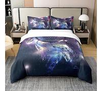Homewish Coton, Ensemble de Literie Attrape-Rêves, Housse de Couette 200x200 Nébuleuse, Parure de Lit Plumes Violettes, Couvre-Lit Galaxie Ciel Étoilé, Décor Tribal Exotique Trippant