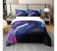 Homewish Coton, Ensemble de Literie Dragon 220x240 pour Filles Garçons Enfants, Housse de Couette Dragon Goth 3D Parure de Lit Safari Animaux Sauvages, Housse de Couette Bleu Violet