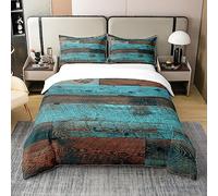 Homewish Coton, Ensemble de Literie en Bois Bleu Marron 240x260, Housse de Couette Rustique Occidental, Parure de Lit Lodge Ferme pour Garçons Adultes Hommes, Housse Couette Vintage