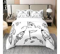 Homewish Coton, Ensemble de Literie Fusée 220x240 pour Enfants Garçons, Housse de Couette Voyage Fusée Spatiale, Parure de Lit Univers Planète Espace Aventure, Housse de Couette Galaxie