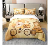 Homewish Coton, Ensemble de Literie GNOME Abeille de Miel 220x240 pour Petites Filles et Enfants, Housse de Couette Tournesol Doux en Nid d'abeille, Parure de Lit Ferme Rustique, Marron