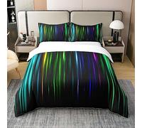 Homewish Coton, Ensemble de Literie Noir Arc-en-Ciel 220x240, Housse de Couette Moderne À Rayures Dégradées pour Garçon Fille Ado, Parure de Lit Imprimé Géométrique, À Lignes Colorées