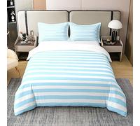 Homewish Coton, Ensemble de Literie Rayures Bleu Ciel et Blanc, Housse de Couette 220x240 Rayures Bleues, Parure de Lit Gothique Abstraite Moderne, Housse Couette Lignes Géométriques