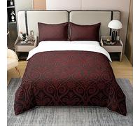 Homewish Coton, Ensemble de Literie Rouge et Noir, Housse de Couette 200x200 Damassée Fleurie Gothique Vintage, Parure de Lit Antique Victorienne Baroque, Couvre-Lit Luxe pour L'Hôtellerie