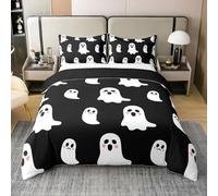 Homewish Coton Halloween Ghost Housse de Couette 220x240,Enfants Garçons Filles Cartoon Ghost Parure de Lit,Gothique Halloween Heureux Literie Set,Thème d'horreur Gothique Couvre Lit