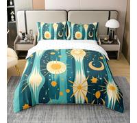 Homewish Coton Housse de Couette 140x200 Enfant Abstract Lune Soleil Bleu Jaune,Parure de Lit Art Moderne Étoilé Boho,Sets de Housses de Couettes Stripe Ombre Esthétique Enfants Hommes Femmes Adultes