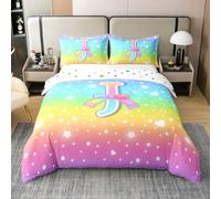 Homewish Coton Housse de Couette 140x200 Enfant Arc-en-Ciel,Parure de Lit Lettre Initiale J,Couvre Lit Enfants et Adolescents Arc-en-Ciel Doux Nœud Princesse Motif Étoilé Tie Dye Étincelant