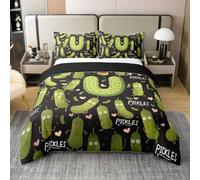 Homewish Coton Housse de Couette 140x200 Enfant Concombre | Parure de Lit Pickle Lettre Initiauxe U Sets de Housses de Couettes Kawaii Cornichons Couvre Lit