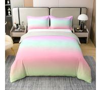 Homewish Coton Housse de Couette 140x200 Enfant Ombre, Parure de Lit Pastel Rose Menthe Vert Pêche, Sets de Housses de Couettes Gradient d'arc-en-Ciel Abstrait, Couvre Lit Aquarelle Tie Dye Bohémien