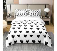 Homewish Coton, Housse de Couette 200x200 Amour Noir et Blanc, Parure de Lit Mignon Forme de Coeur Géométrique, Ensemble de Literie Cadeau de Saint-Valentin pour Ados Filles Femmes
