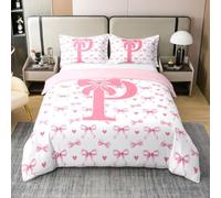 Homewish Coton Housse de Couette 200x200 Enfant Arc Rose,Parure de Lit Lettre Initiale O,Sets de Housses de Couettes Enfants Adolescents Magic Bow Cravat Love,Couvre Lit Style Princesse Rêveuse